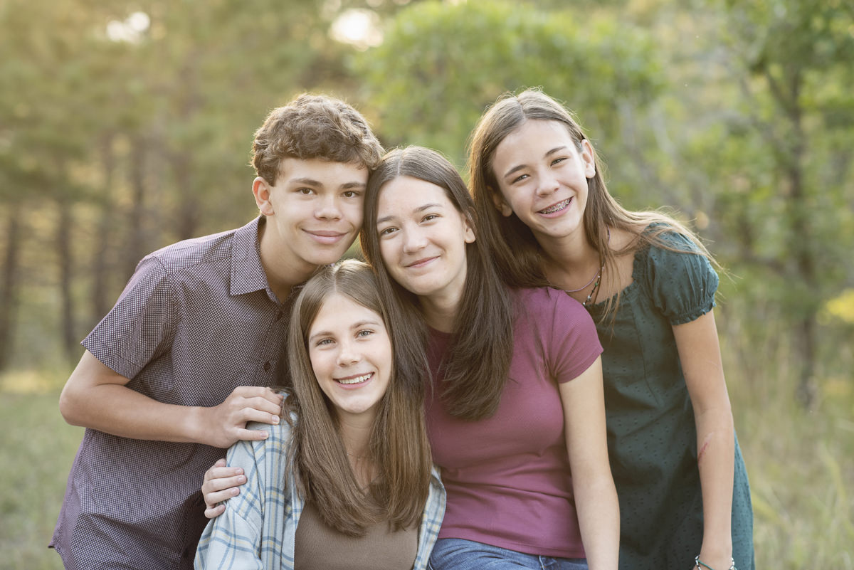 two sets of twins, teen siblings outdoor picture, and the perfect pose