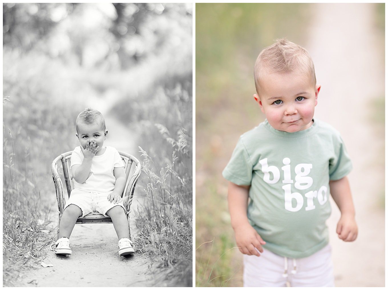 Pregnancy reveal photo of a boy wearing a big bro shirt taken by a pregnancy announcement photographer