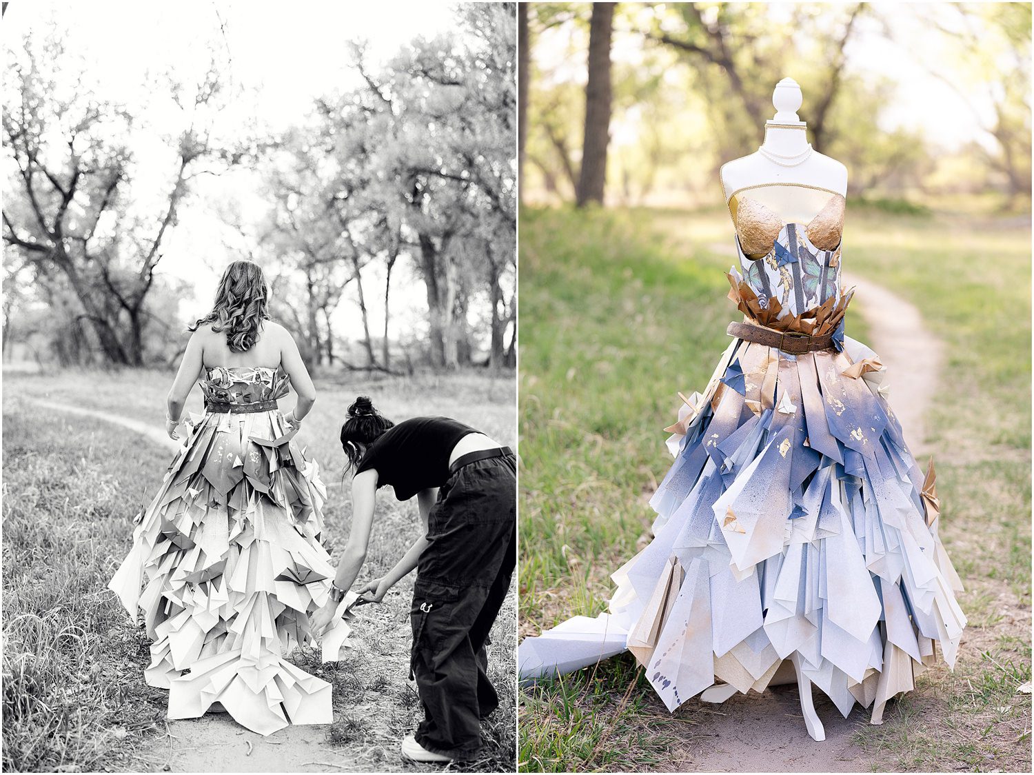 Denver Paper Fashion Show student design photographed in natural Colorado light